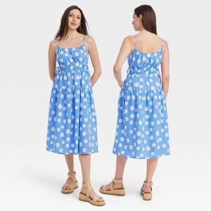 Universal Thread Cinched Waist Blue Floral Sun Dress Size Medium